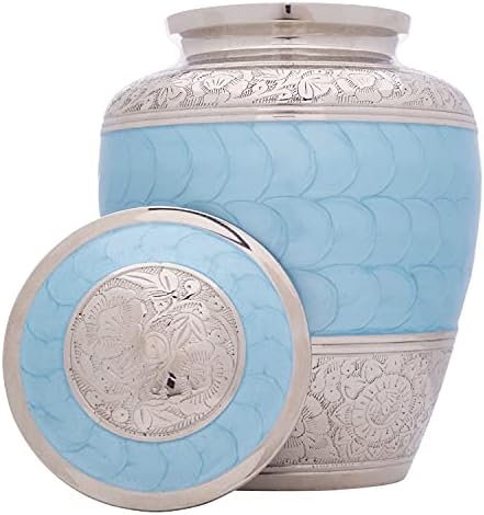Light Blue Urns for Human Ashes - Handcrafted with Cremation Necklace