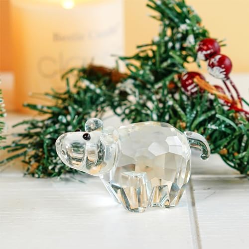 HD Pink Crystal Butterfly Figurine with Crystal Ball Base and Hippopotamus Collectibles