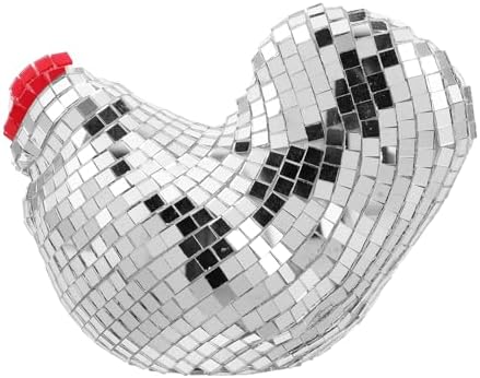 LUOZZY Mirror Ball Chicken Figurine Silver