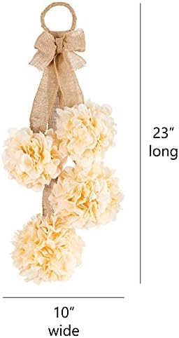 Farmhouse Cream Hydrangea Swag with Burlap Ribbon Tie - 23 Inches