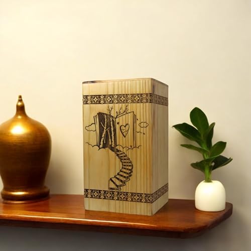 Handcrafted Wooden Cremation Urn with Stairway to Heaven Design