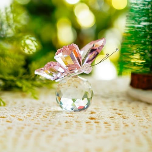 HD Pink Crystal Butterfly and Elephant Figurine Set