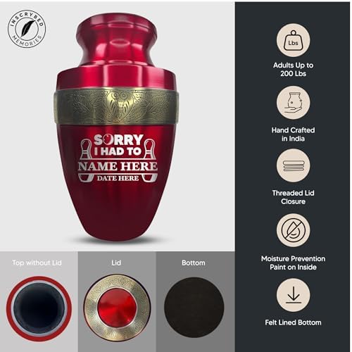 Elite Funny Bowling Urn with Custom Engraving Gold Rim 200 Lbs Capacity Red