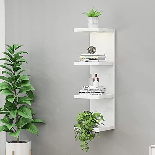 White Floating Wall Shelf Unit with LED Light