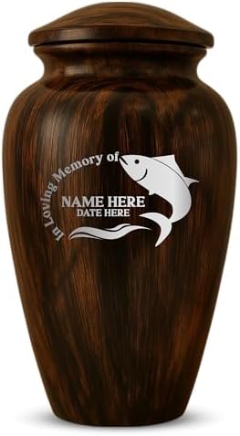 Custom Cremation Urn with Painted Wood Finish and Funny Fishing Design