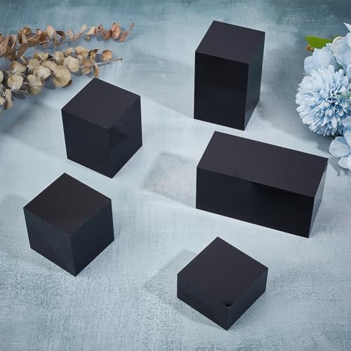 BENECREAT 5pcs Black Acrylic Cube Display Blocks with Different Heights