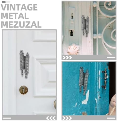 2 Piece Metal Mezuzah Set with Engraved Blessings for Front Door