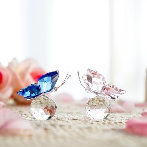 HD Crystal Butterfly Figurine Ornament with Ball Base 2pcs