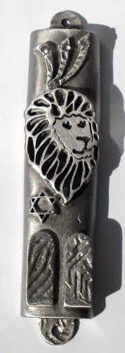 Mezuzah with Lion Pewter and Crystal Accents