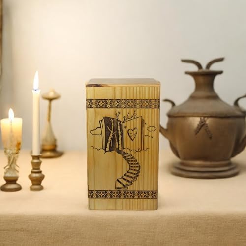 Handcrafted Wooden Cremation Urn with Stairway to Heaven Design