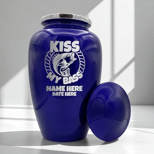 Custom Cremation Urn with Funny Fishing Design Purple