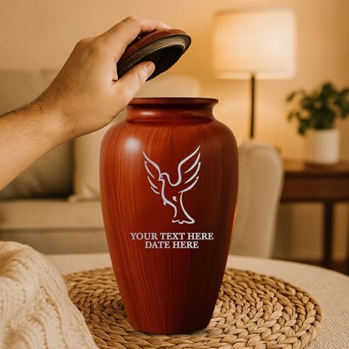 Custom Cremation Urn with Painted Wood Finish and Engraved Dove Design