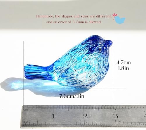 HD HYALINE DORA Blue Glass Bird Figurine with Crystal Base