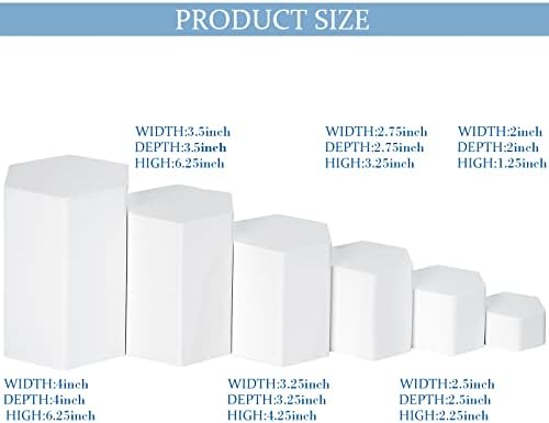 Jetec Hexagonal Jewelry Display Risers - 6 Sizes 12 Pieces White