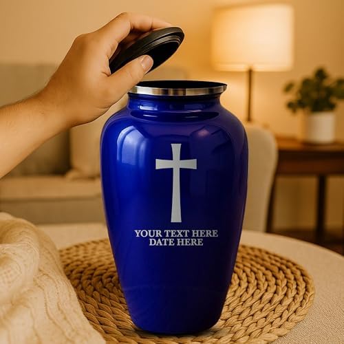 Custom Purple Cremation Urn with Silver Cross Design