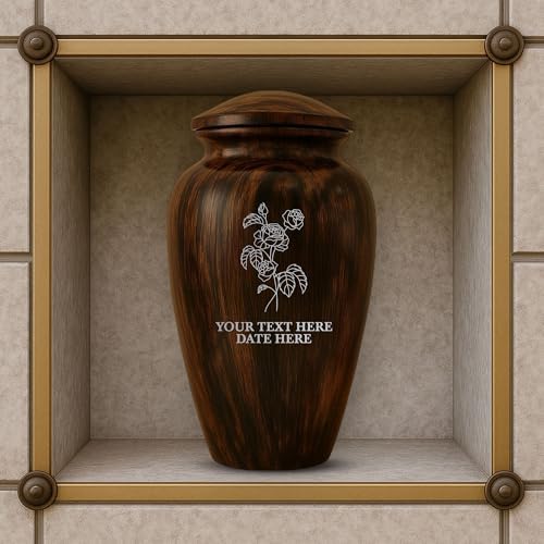 Custom Cremation Urn with Painted Wood Finish and Floral Design