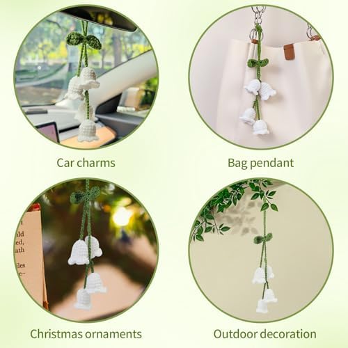 Handmade Crochet Lily of the Valley Rear View Mirror Hanging Ornament