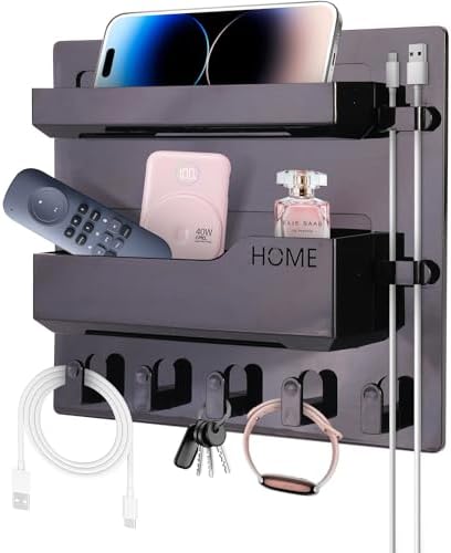 Meaocer Bedside Shelf Wall Mount Organizer - 5 Hooks Black Style