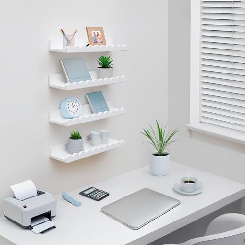 Scalloped Floating Book Shelves Set of 4 White Nursery Shelves