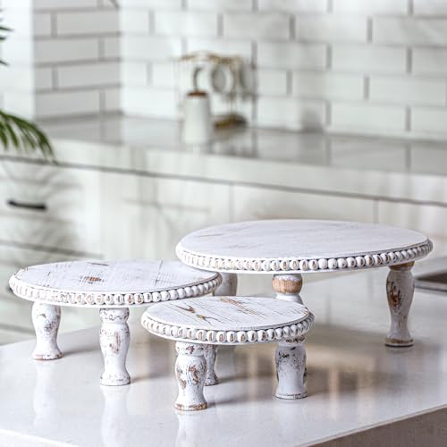 Thyle Rustic Round Wood Tray Riser Set of 3 White