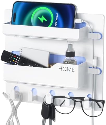 Bedside Shelf Wall Mount Organizer with Hooks and Cable Clips