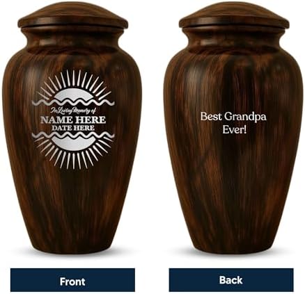 Custom Metal Urn with Painted Wood Finish and Sunbeam Design