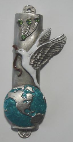 Peace Dove Mezuzah Pewter Handpainted with Crystals