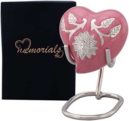 Pink Sunflower Heart Keepsake Urn with Display Stand