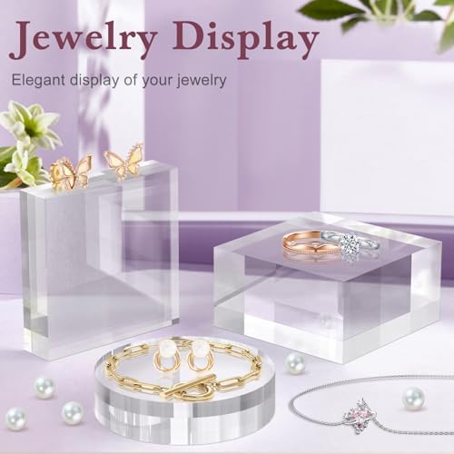 4 Piece Acrylic Display Stand Clear Round Cube Riser