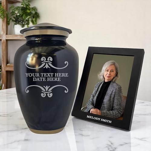Custom Large Adult Cremation Urn with Gold Rim and Personalized Frame