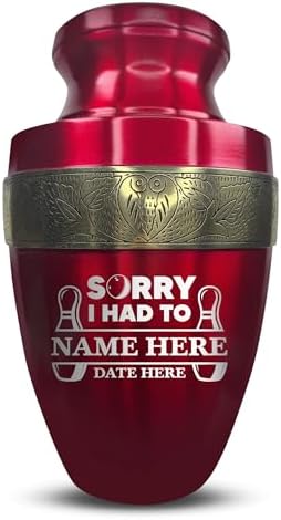 Elite Funny Bowling Urn with Custom Engraving Gold Rim 200 Lbs Capacity Red