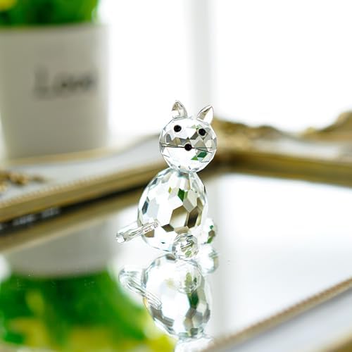 HD Pink Crystal Butterfly with Cat Figurine Set