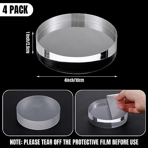 Barydat 4 Pack Clear Acrylic Round Display Blocks for Jewelry and Collectibles