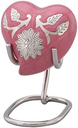 Pink Sunflower Heart Keepsake Urn with Display Stand