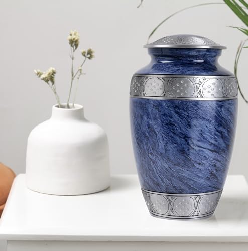 YATSKIA Blue Metal Urn for Ashes Mom Dad