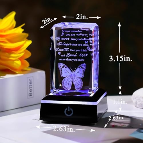 Movdyka 3D Crystal Butterfly Inspirational Gift with LED Base