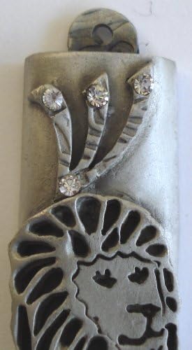 Handcrafted Pewter Mezuzah with Crystals and Lion of Judah