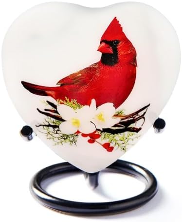 Trupoint Memorials Red Cardinal Heart Urn with Stand