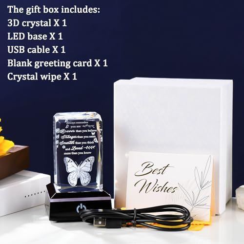 Movdyka 3D Crystal Butterfly Inspirational Gift with LED Base