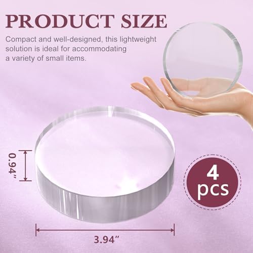 4 Piece Acrylic Display Stand Clear Round Cube Riser