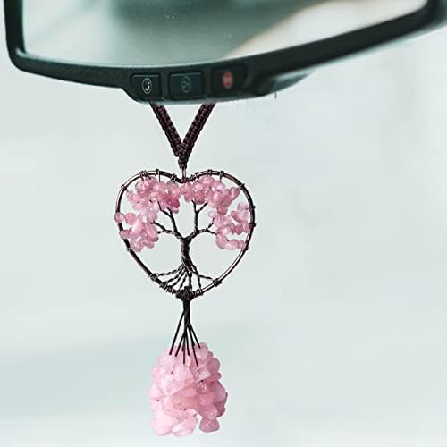 DUQGUHO Pink Car Mirror Hanging Ornament Rose Quartz