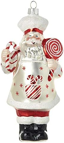 Raz 4152883 Peppermint Santa Glass Ornament