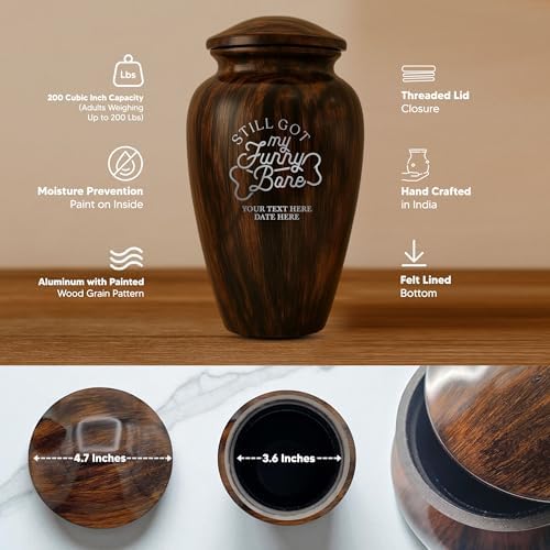 Funny Cremation Urn with Painted Wood Finish and Aluminum Build