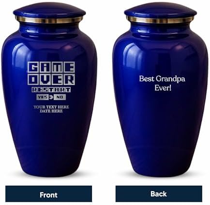 Custom Cremation Urn Metal Vessel Game Over Design Purple