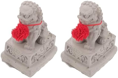 VOSAREA 2pcs Mini Chinese Lion Statues Decorative Figurines
