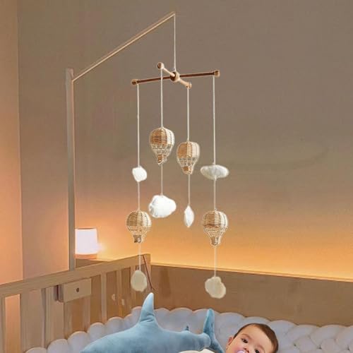 Garende Baby Mobile with Rattan Balloon and Cloud Decor