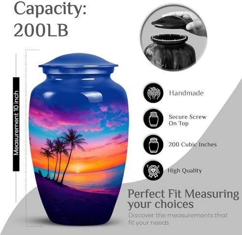 Beach Blue Sunset Urns for Human Ashes - 200 Cubic Inch Capacity
