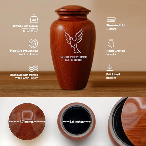 Custom Cremation Urn with Painted Wood Finish and Engraved Dove Design