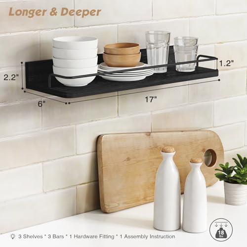 Forbena Black Floating Shelves Set of 3 for Wall