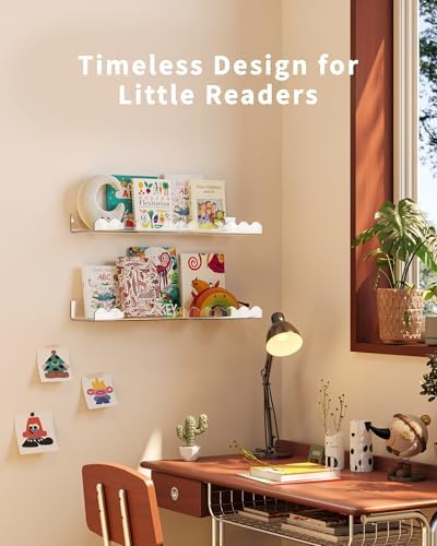GW Gruwald 4 Pack Clear Acrylic Floating Book Shelves for Kids Room